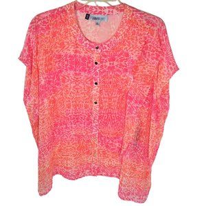 Jennifer Lopez Pink/ Orange Button Front Print Women's Blouse Top- Size S
